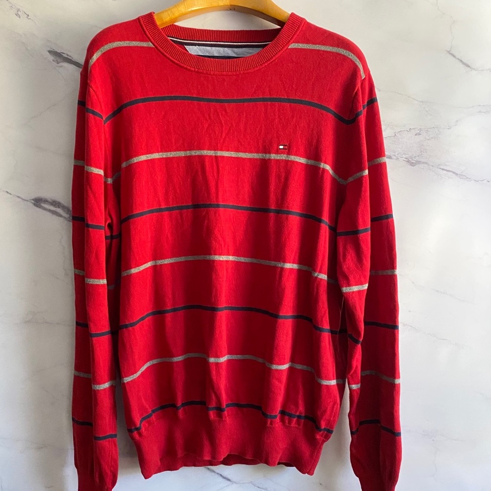 Tommy Hilfiger Red & Navy Classic Striped Sweater LARGE